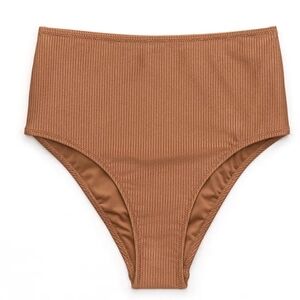 NWT Aerie Shine Rib High Waisted Cheeky Bikini Bottom Light Brown XL
